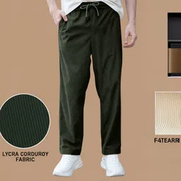 indiclub Men Relaxed Dark Green Corduroy Trousers-picture-13