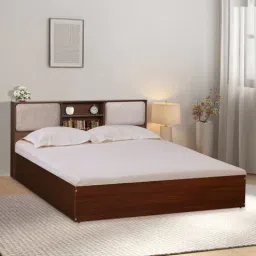 mintwud from pepperfry Yokohama King size Bed in Planked Walnut Finish with Hydraulic Storage & Upholstered Headboard Storage-picture-44