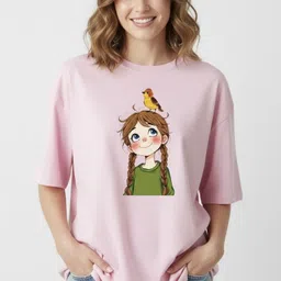 jhajii Women Printed Round Neck Cotton Blend Pink T-Shirt-picture-10