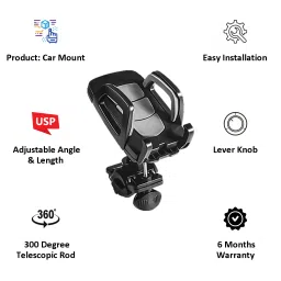inbase in base Universal Bike Mount Car Mount For Mobiles (Adjustable Angle And Length, Black) image 3