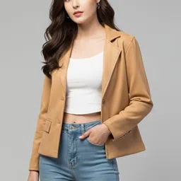 Suede Self Design Coat For Women-image-32