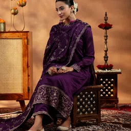 libas Women Silk Blend Kurta Palazzo Dupatta Set image 1