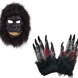 Brown Leaf Chimpanzee face Mask With Halloween Horror Gloves Set Horror Scary Prank Elders Halloween Costume-image-5