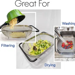 homestic Fine Mesh 6 Quart Over Sink Colander Steel with Rubber Grip Handles | Silver Stainless Steel Fruit & Vegetable Basket image 2