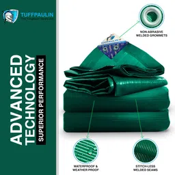 36FT X 18FT Green 90GSM Tarpaulin Tent - For Truck body, Car, Bike, Grain Covers, Pond Liners-image-5