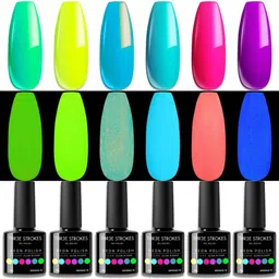 thr3e strokes UV Gel Nail Polish Set Neon Glow Colors Glow in the Dark Gel Polish Kit 7.5ml NeonGD 76-picture-29