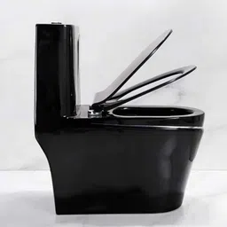 solano C022 One-Piece Western Commode – Shining Dark Black Ceramic Floor Mounted Toilet C016 Premium Quality Shining Dark Black commode with Round Flush Button Western Commode image 3