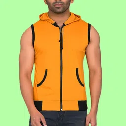 vastraart Men Solid Hooded Neck Polycotton Yellow, Black T-Shirt-picture-16