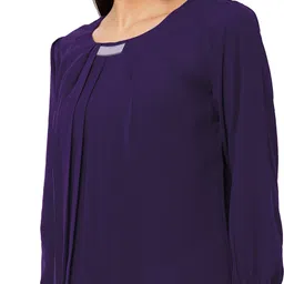 go.4.it Casual Cuffed Sleeves Solid Women Purple Top image 3