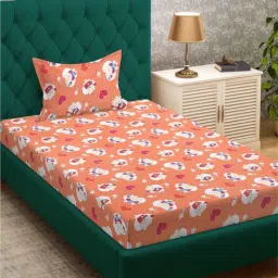 Orange Cartoon Characters 400 TC Pure Cotton Single Bedsheet with Pillow Cover-image-59