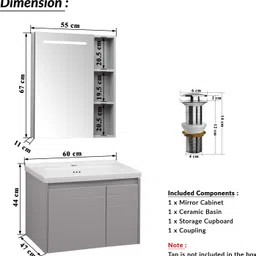 plantex Vanity for Bathroom/Cabinet with Wash Basin & Mirror/Bathroom Organizer- NZBC-24 Wall Hung Basin image 4