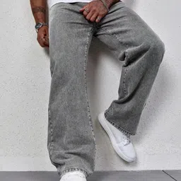 white leapard Men Loose Fit Mid Rise Grey Jeans image 3