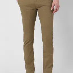 peter england Men Skinny Fit Khaki Cotton Blend Trousers image 2