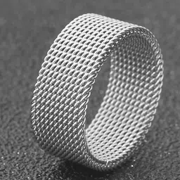 MEENAZ Men Silver-Plated Textured Chain Designed Stainless Steel Finger Ring image 1