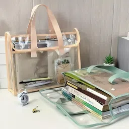 shivom PVC Horizontal Transparent file folder organizer with double layer compartment document folder for school/home/office work image 2