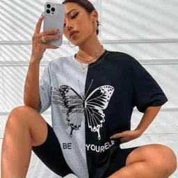 detour Women Graphic Print, Typography Round Neck Cotton Blend Black, Grey T-Shirt-picture-18