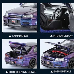 manaki enterprise 1:24 Scale Nissan Skyline GTR-R34 Diecast Models Alloy Diecast Toy Car Model image 5