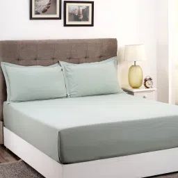 Off White Solid 400 TC Cotton King Sized Bed Sheets with 2 Pillow Covers by Maspar image 1