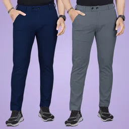 gibbonte Pack of 2 Men Regular Fit Grey, Blue Cotton Blend Trousers-picture-22