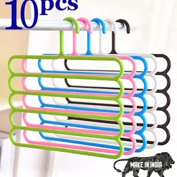 5 Layer Clothes Hanger Wardrobe Storage Organizer Rack (Set of 10),33lx1bx32h cm Plastic Dress Pack of 10 Hangers ForDress-image-12