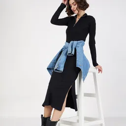 sassafras Women Bodycon Black Midi/Calf Length Dress image 3