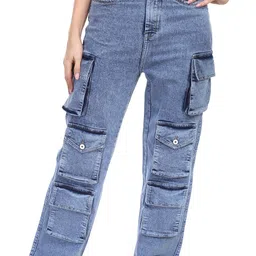 beauty Women Relaxed Fit Mid Rise Light Blue Jeans-picture-12
