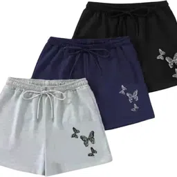 mikram Pack of 3 Solid, Printed Women Multicolor Casual Shorts, Basic Shorts-picture-16