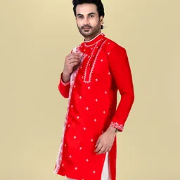 franscart Men Embroidered Art Silk Straight Kurta image 4