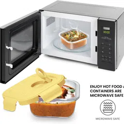 treo Lumino Fresh Square Borosilicate Glass Lunch Box Set of 3 Yellow 320ml Each, Bag 3 Containers Lunch Box image 2