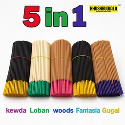 khushbuwala Agarbatti 5-in-1 Fragrance 100% Pure Long-Lasting Incense Sticks Home & Pooja Chandan, Rose, Kewda, Mogra, Loban-picture-19