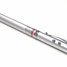 Crazycute Plastic Multifunction 5 in 1 LED Flashlight Torch Red Laser Pointer Ballpoint Pen with Case (Silver)-picture-17