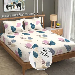 Cotton Double Fitted (Elastic) 144 TC Jaipuri Prints Bedsheet-image-44