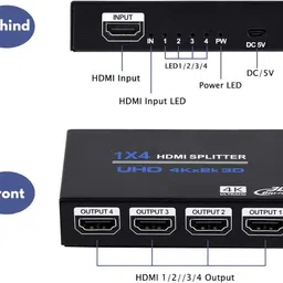 Etzin 1x4 HDMI Splitter, 1 in 4 Out HDMI Splitter Audio Video Distributor Box Support 0 inch Blu-ray Player image 3