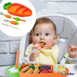 funblast Carrot Design Suction Plate with Spoon, Fork and Sipper for Kids - Silicone image 5