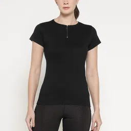 ap'pulse Women Solid Round Neck Pure Cotton Black T-Shirt-picture-15
