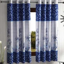 home sizzler Blue Polyester Floral 5ft Semisheer Eyelet 2 Pcs Window Curtains image 1