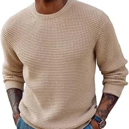 Men Solid Round Neck White Sweater-image-44