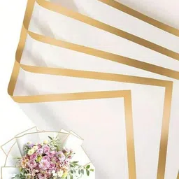 brijsun Golden Border Line Flower Korean Wrapping Paper For Bouquet & Gift Wrap (White) Flower Plastic Gift Wrapper-picture-18