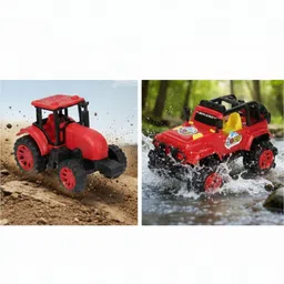 asian Rocks Jeep and Swaraj Tractor Friction Powered Toy Set with Zoo Zoo Sound image 2