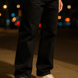 glossy Men Straight Fit Mid Rise Black Jeans-picture-30