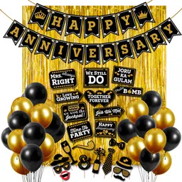 Happy Anniversary Decoration Combo Happy Anniversary Banner - Gold Foiled Fringe Curtain - Foil Balloons - Latex Balloons Wedding Anniversary Party Decoration Photo Props (Pack of 50)-image-8
