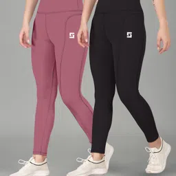 poojaran Solid Women Black, Pink Tights-picture-26