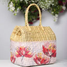 habereindia Picnic Baskets | Lunch Basket | Cane or Jute Basket | Cane Basket for Gifting | Wicker Baskets (Design 05) image 1