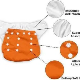 flockidos Reusable Cloth Diapers Washable, Adjustable Size with Insert Pads(Green+Orange) image 3