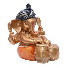 casacraft from pepperfry Ashnam Pagadi Tabla Music Ganesha - Gold & Orange, 17cm image 3