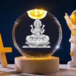 benedict 3D LAXMI JI Crystal Ball with LED Light Base | Glass Sphere Globe Lamp Night Lamp-picture-30
