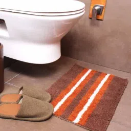 Orange Geometric Microfibre 23x15 Inches AntiSkid Bath Mat by Luxe Home International-picture-34