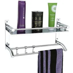 Stainless Steel Bathroom Shower Caddy, Bathroom Shelf Wall Hanging Storage Organizer Kitchen Rack with Shampoo, Soap Holder and Towel Rack Hanger steel Towel Holder-image-75