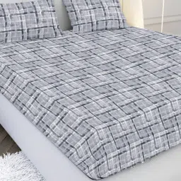 mayfair homes london Grey Geometric 120 TC Cotton Queen Bedsheet with 2 Pillow Covers image 1