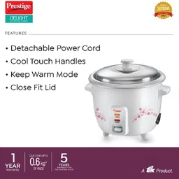 prestige Delight PRWO 1.5 (1.5L OPEN TYPE) Electric Rice Cooker with Steaming Feature image 3
